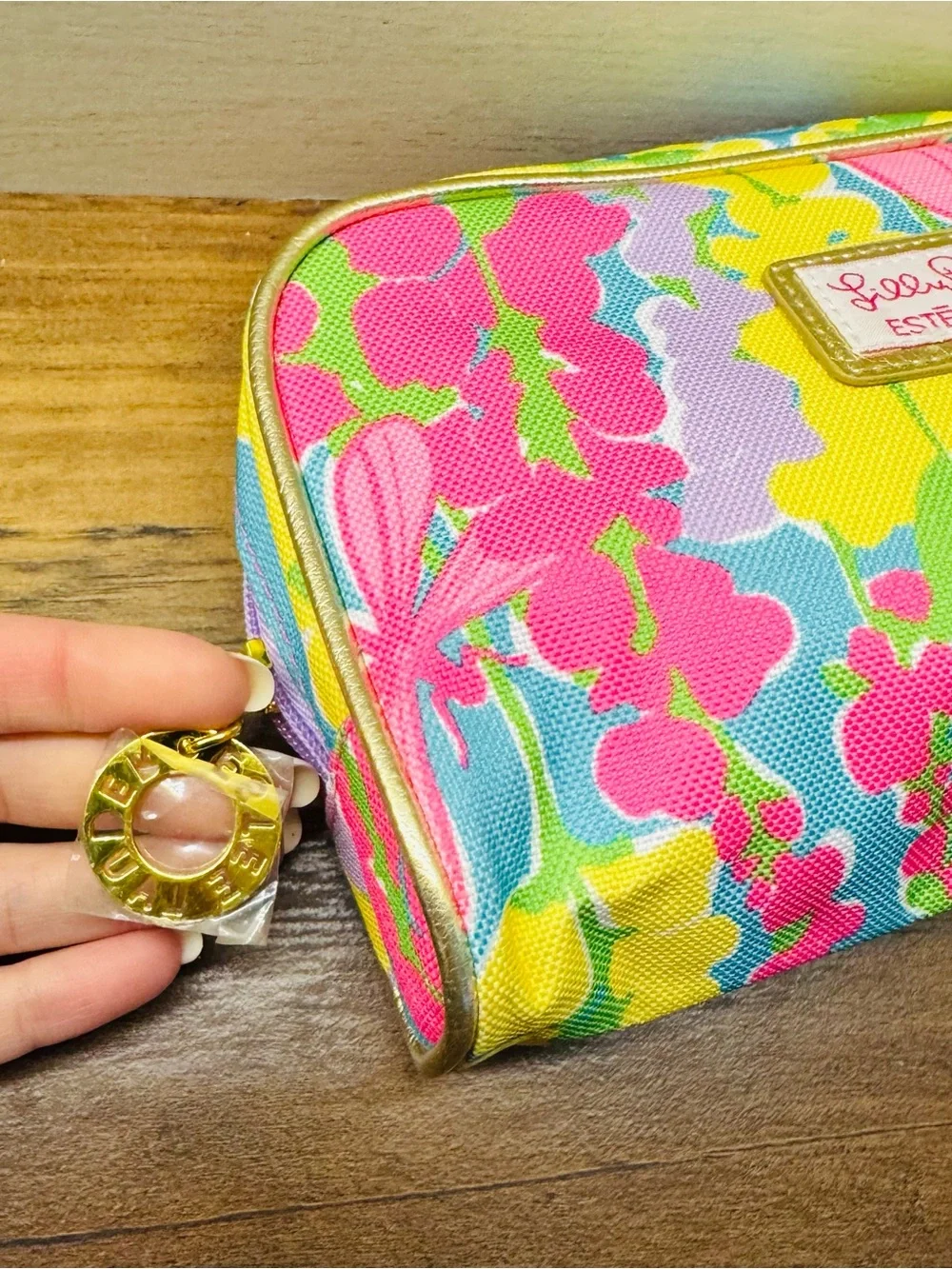 Lilly Pulitzer for Estée Lauder Floral Canvas Cosmetic Makeup Bag Pink Yellow